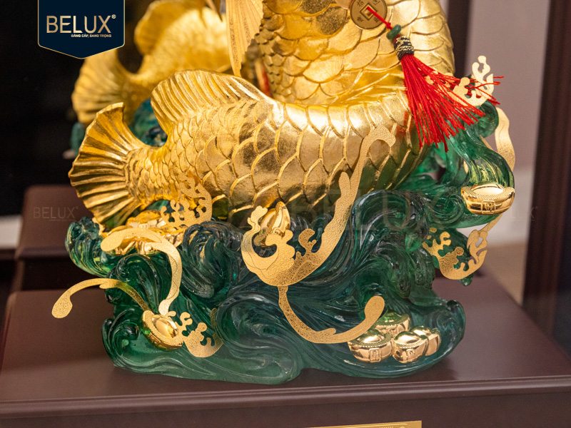 Tượng Cá Chép Hoá Rồng dát vàng 24k&nbsp;36x28x17cm